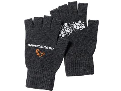Manusi Savage Gear Knitted Half Finger Glove Dark Grey Melange